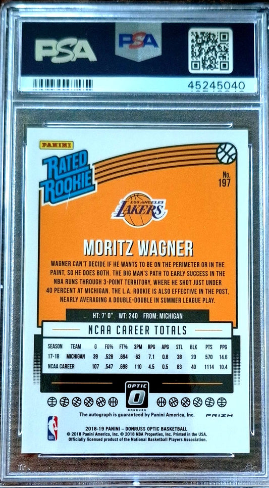 2018-19 Panini Donruss Optic Rated Rookie Autograph Red Choice Moritz Wagner RC Auto PSA 9 Los Angeles Lakers