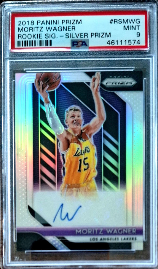 2018-19 Panini Prizm Silver Rookie Signatures Moritz Wagner RC Rookie Auto PSA 9 Mint Los Angeles Lakers.
