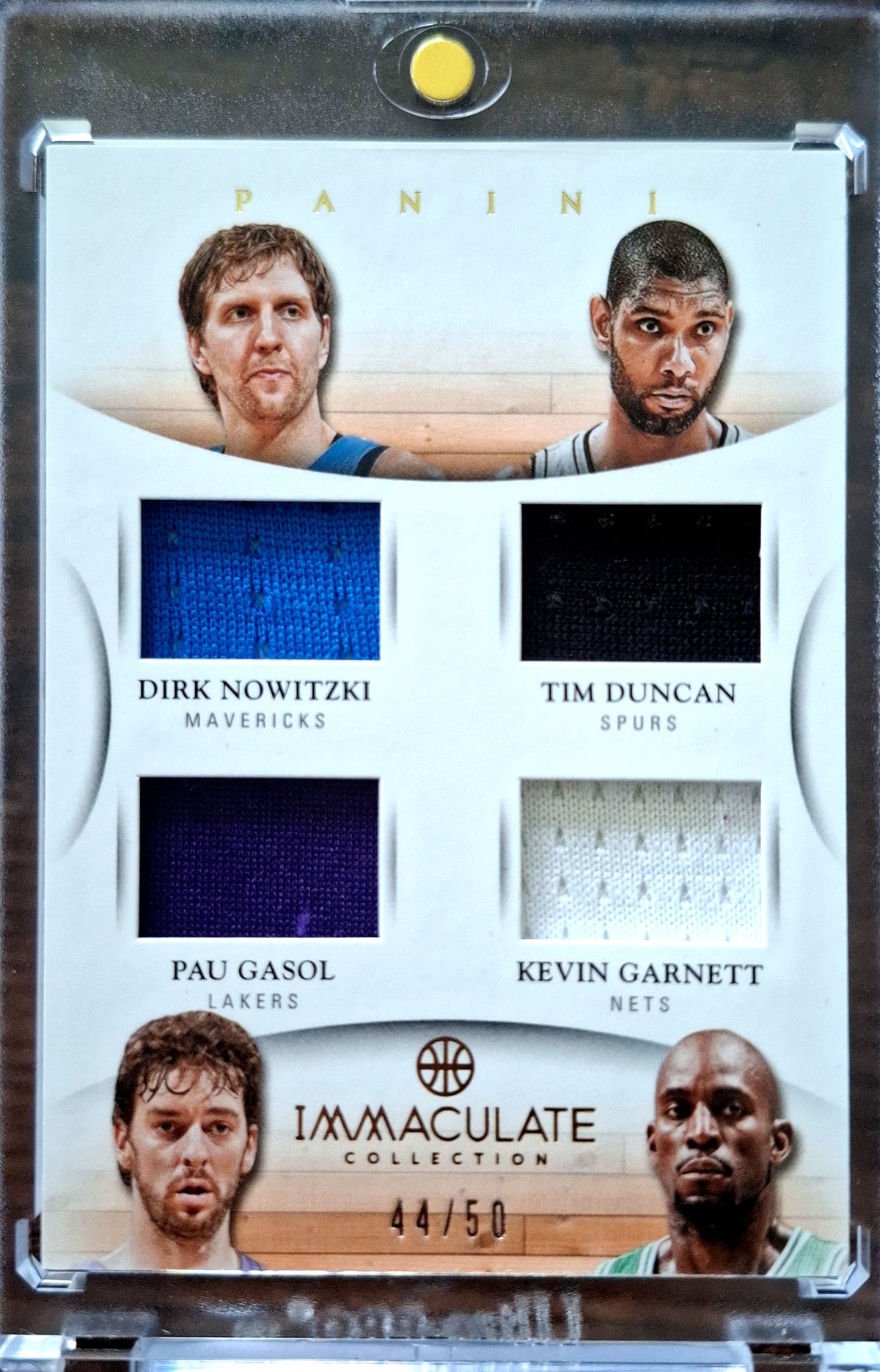 2012-13 Panini Immaculate Dirk Nowitzki Tim Duncan Pau Gasol Kevin Garnett Game Worn Quad Patch Jersey Karte 44/50.