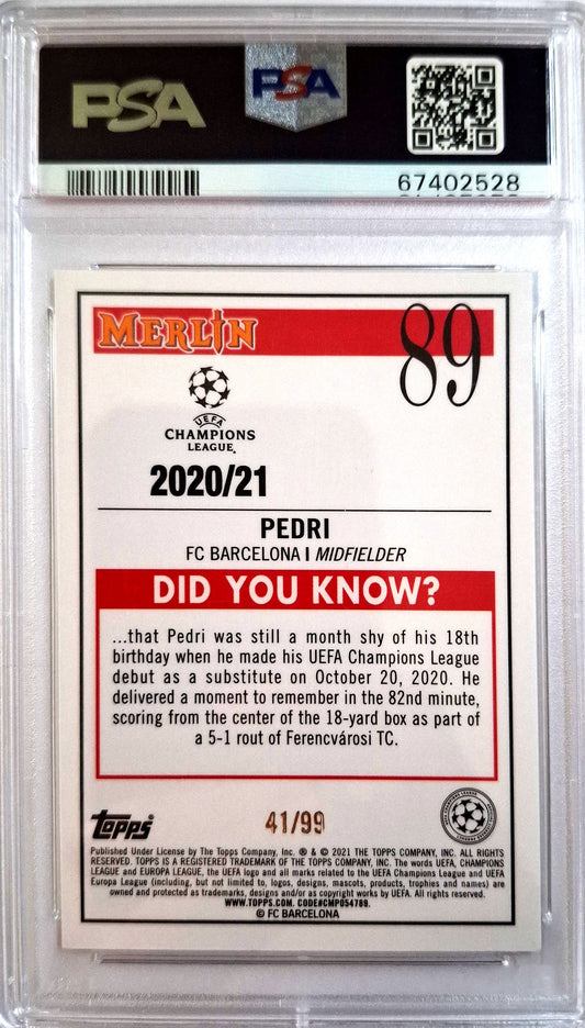 2020-21 Topps Merlin Chrome Green Refractor Pedri RC Rookie 41/99 PSA 9 FC Barcelona