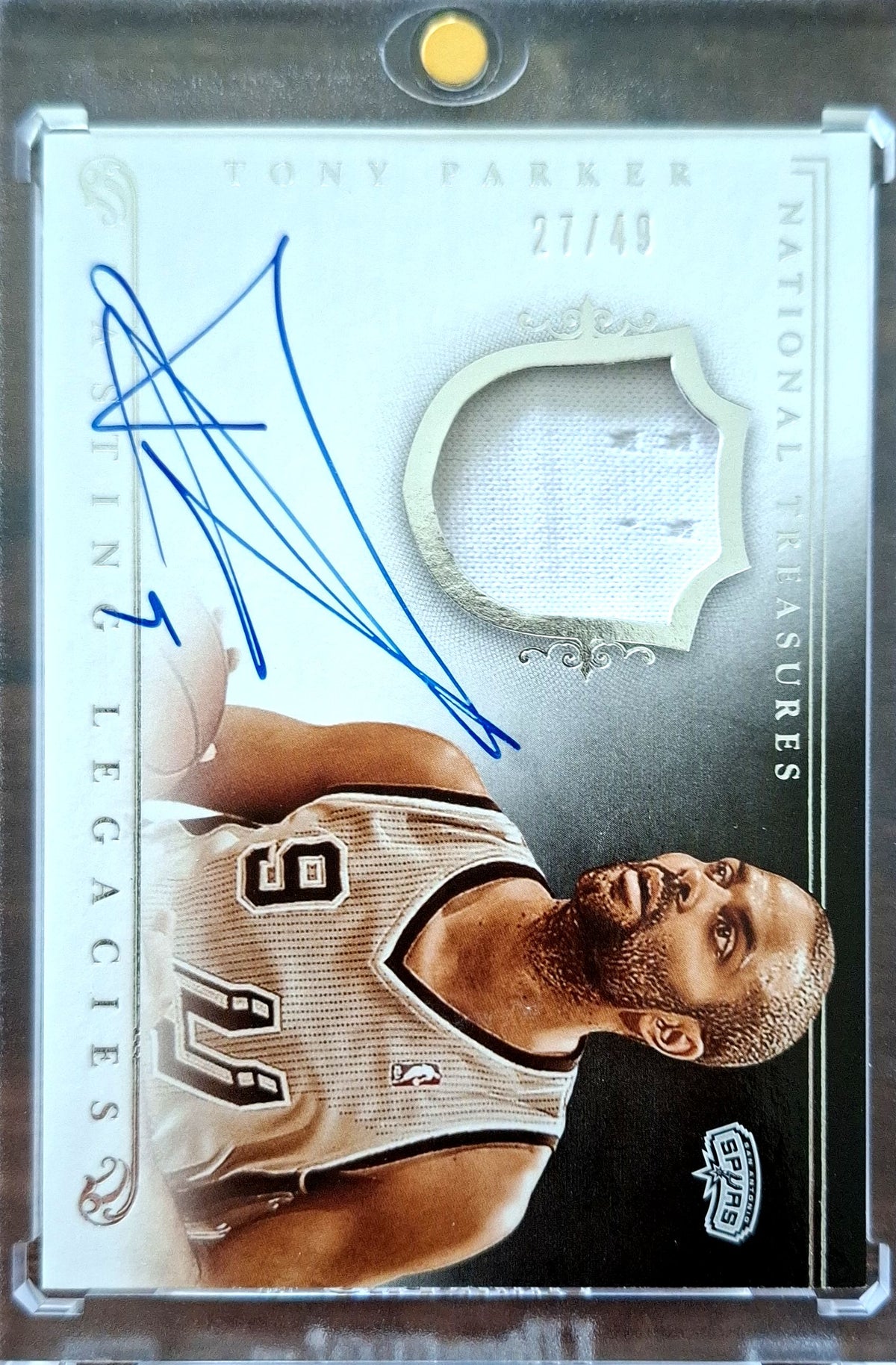 2013-14 Panini National Treasures Lasting Legacies Jersey Autograph Tony Parker Auto Karte 27/49 San Antonio Spurs.