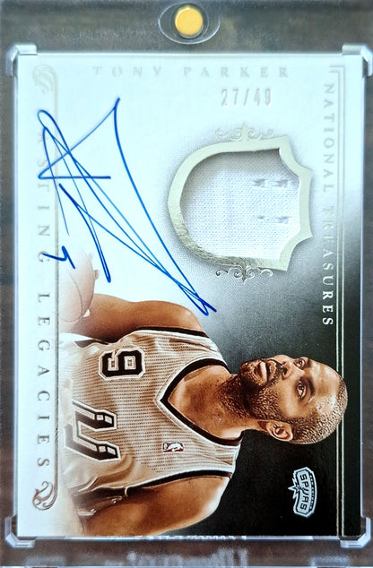 2013-14 Panini National Treasures Lasting Legacies Jersey Autograph Tony Parker Auto Karte 27/49 San Antonio Spurs.