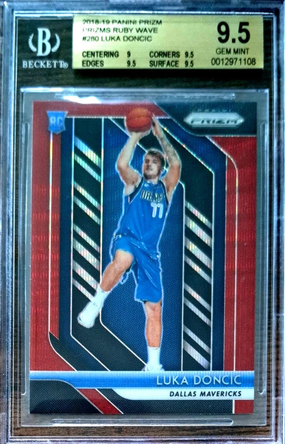 2018-19 Panini Prizm Ruby Wave Luka Dončić RC Rookie BGS 9.5 Gem Mint Dallas Mavericks.