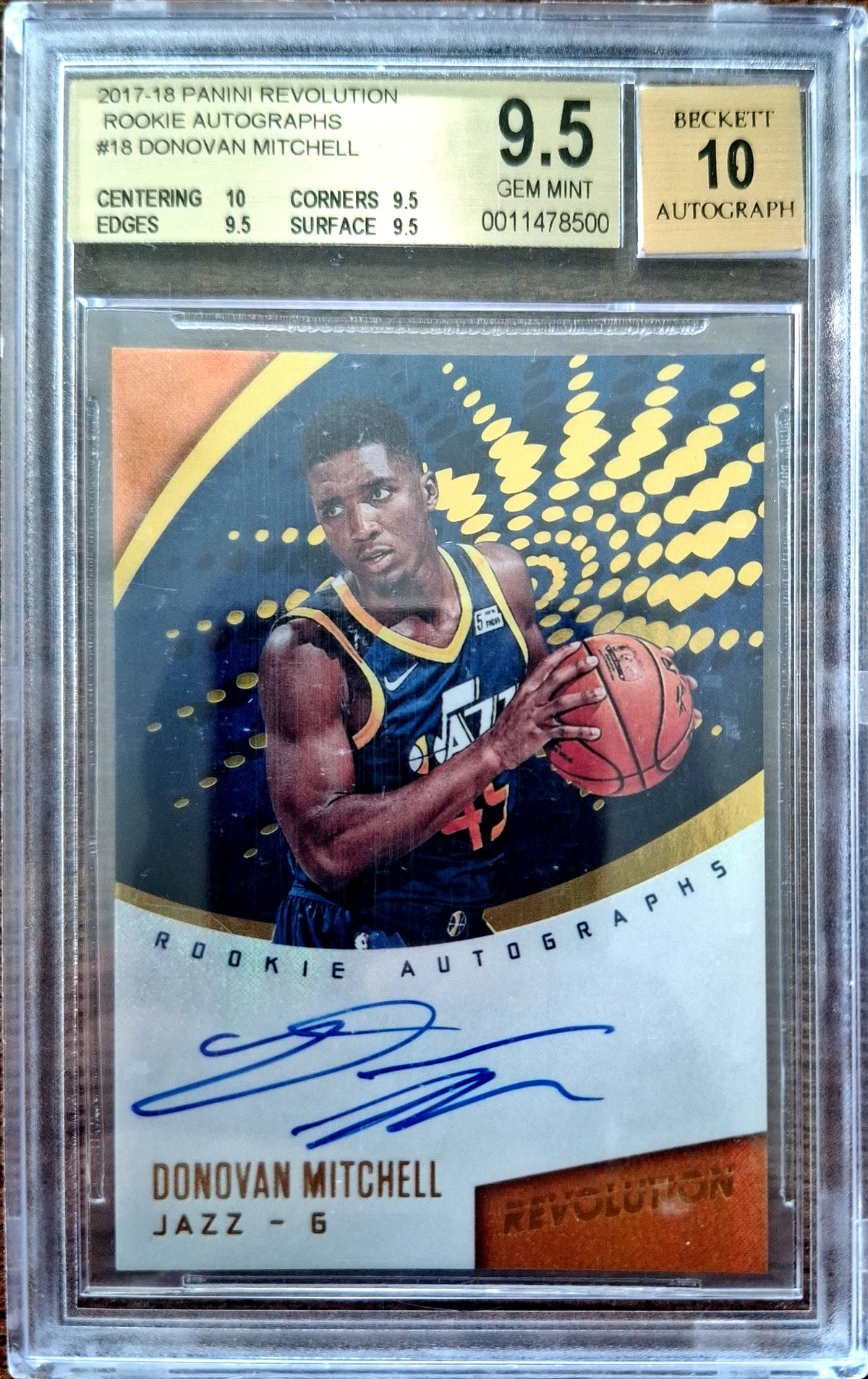 2017-18 Panini Revolution Rookie Autographs Donovan Mitchell RC Auto BGS 9.5 Gem Mint Auto 10 Utah Jazz.