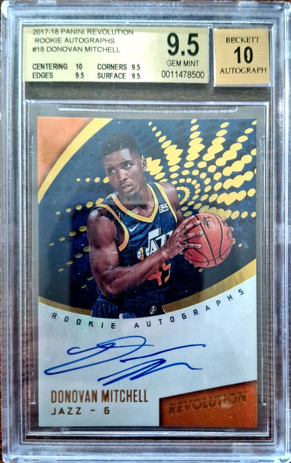 2017-18 Panini Revolution Rookie Autographs Donovan Mitchell RC Auto BGS 9.5 Gem Mint Auto 10 Utah Jazz.