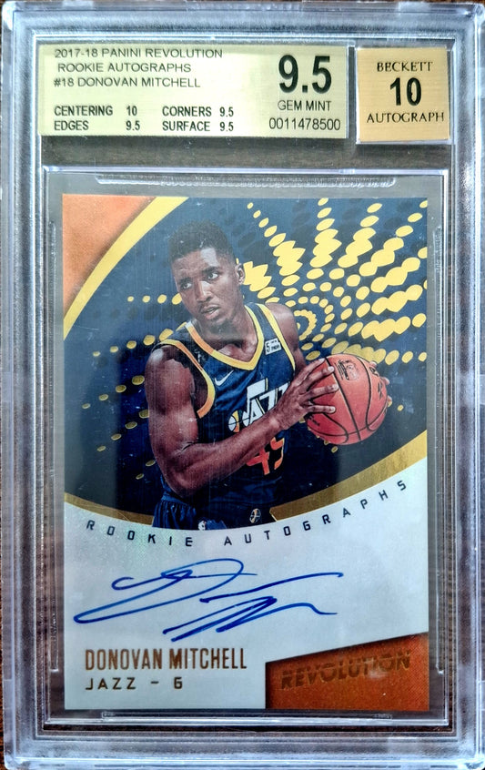 2017-18 Panini Revolution Rookie Autographs Donovan Mitchell RC Auto BGS 9.5 Gem Mint Auto 10 Utah Jazz.