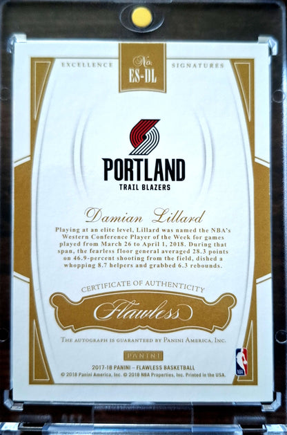 2017-18 Panini Flawless Excellence Damian Lillard Auto Green 4/5 Portland Trail Blazers