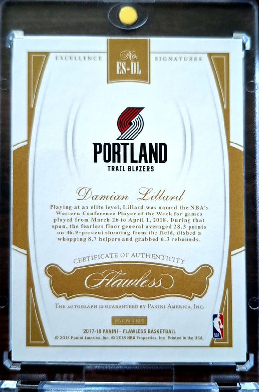 2017-18 Panini Flawless Excellence Damian Lillard Auto Green 4/5 Portland Trail Blazers