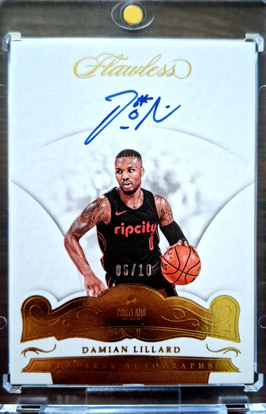 2017-18 Panini Flawless Autographs Gold Damian Lillard Auto Karte 06/10 Portland Trail Blazers.
