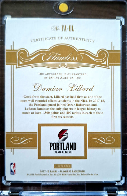 2017-18 Panini Flawless Autographs Damian Lillard Auto Gold 06/10 Portland Trail Blazers