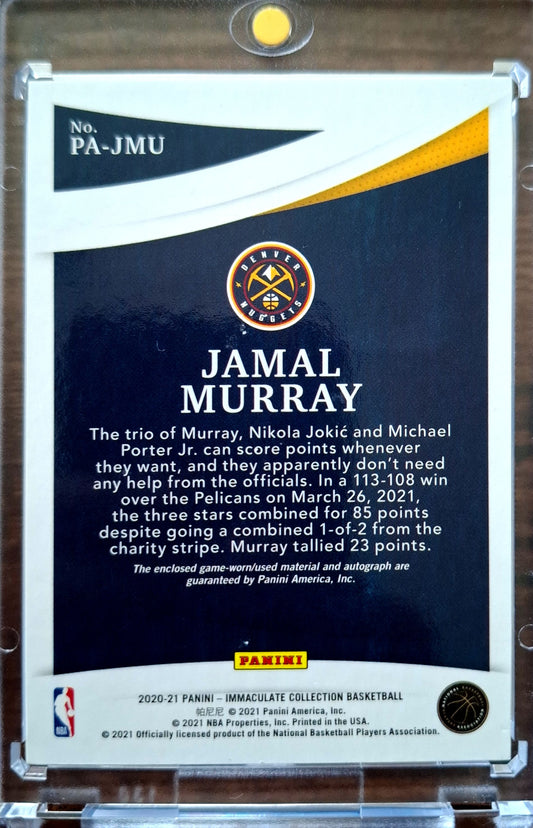 2020-21 Panini Immaculate Patch Autograph Jamal Murray Auto 11/25 Denver Nuggets