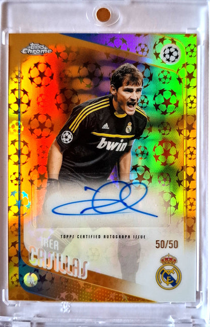 2025-26 Topps Chrome UCC Gold Iker Casillas Auto Karte 50/50 Real Madrid.