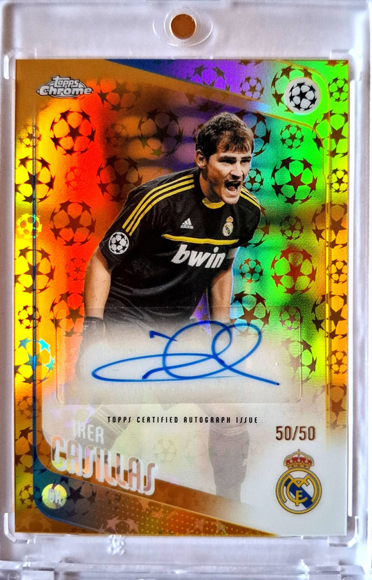 2025-26 Topps Chrome UCC Gold Iker Casillas Auto Karte 50/50 Real Madrid.