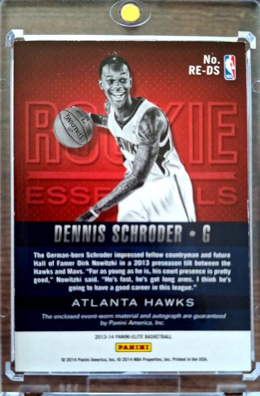 2013-14 Panini Elite Rookie Essentials Dennis Schröder RC Jersey Auto 226/499 Atlanta Hawks Game Worn
