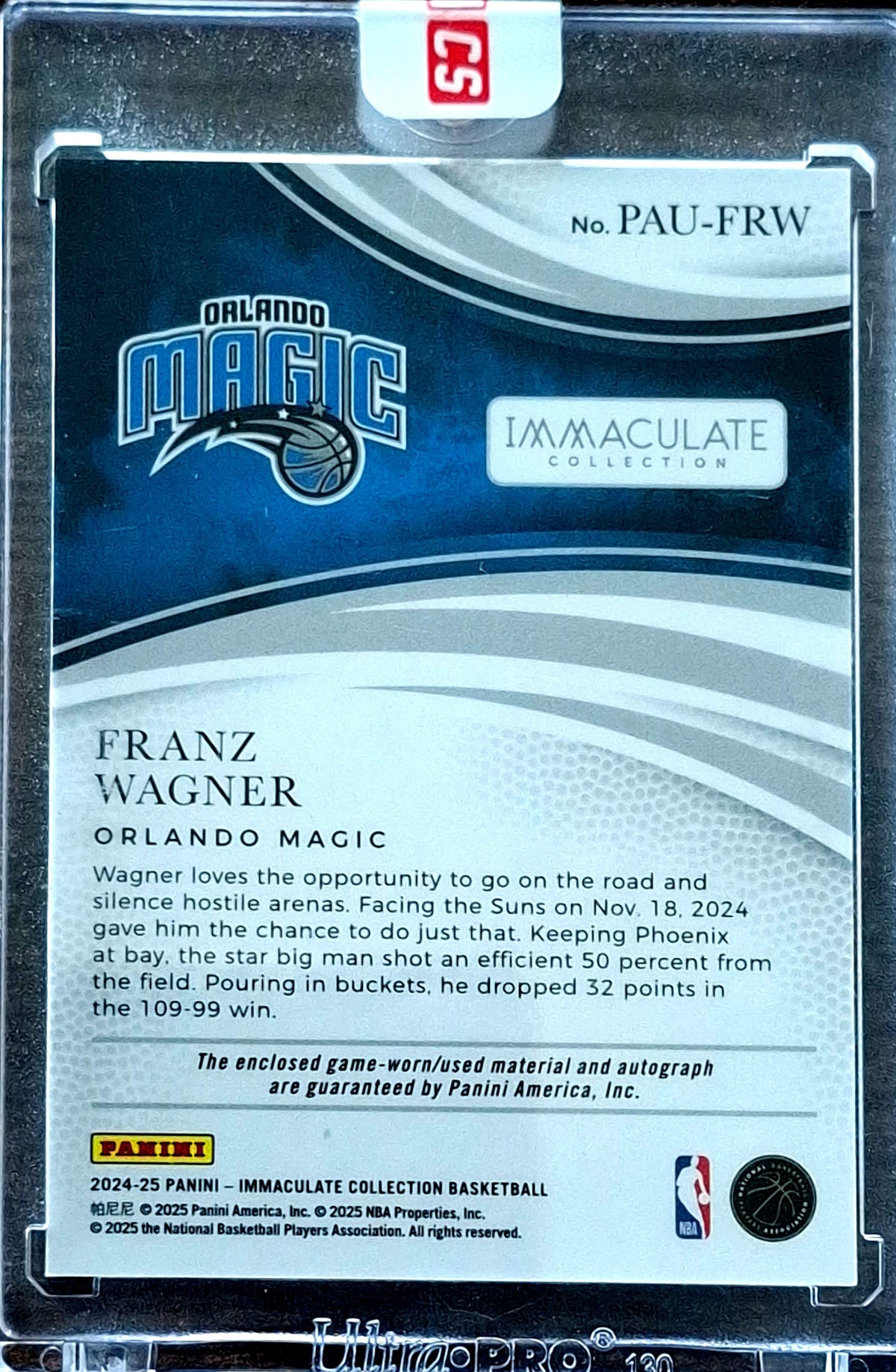 2024-25 Panini Immaculate Patch Autograph Franz Wagner Auto 05/10 Orlando Magic