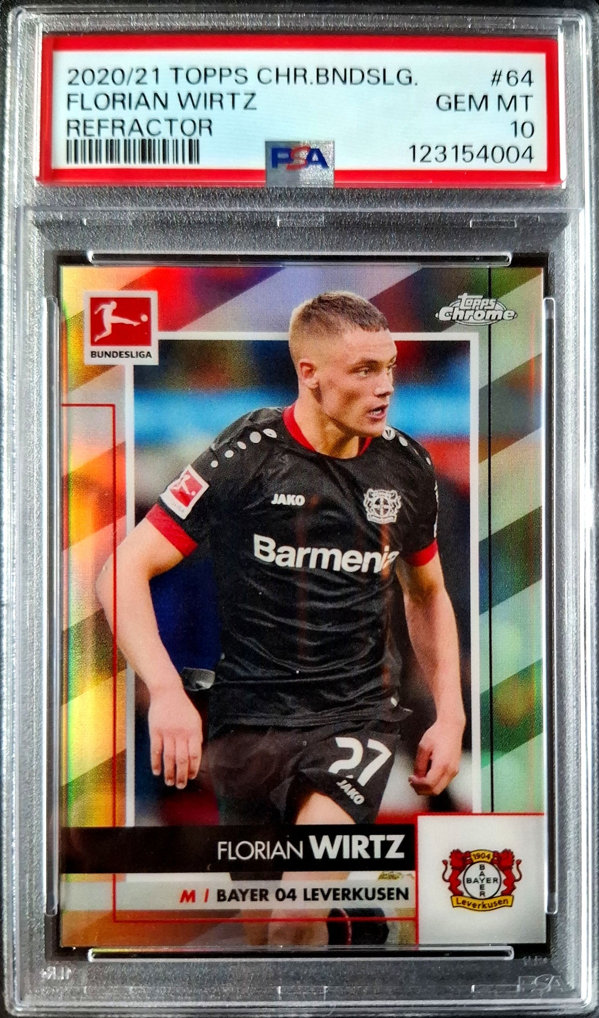 2020-21 Topps Chrome Bundesliga Refractor Florian Wirtz RC Rookie Karte PSA 10 Gem Mint Bayer Leverkusen.