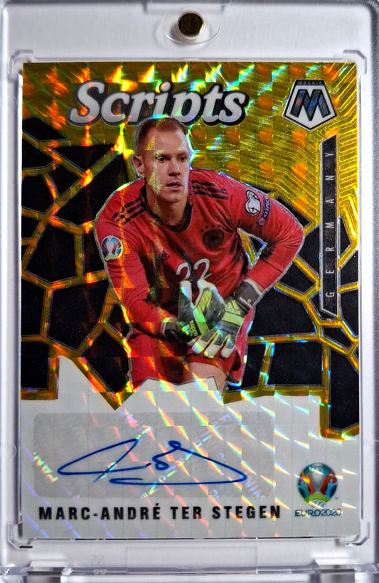 2021 Panini Mosaic UEFA Euro Scripts Marc-André ter Stegen Gold Prizm Auto Karte 09/10 Deutschland.