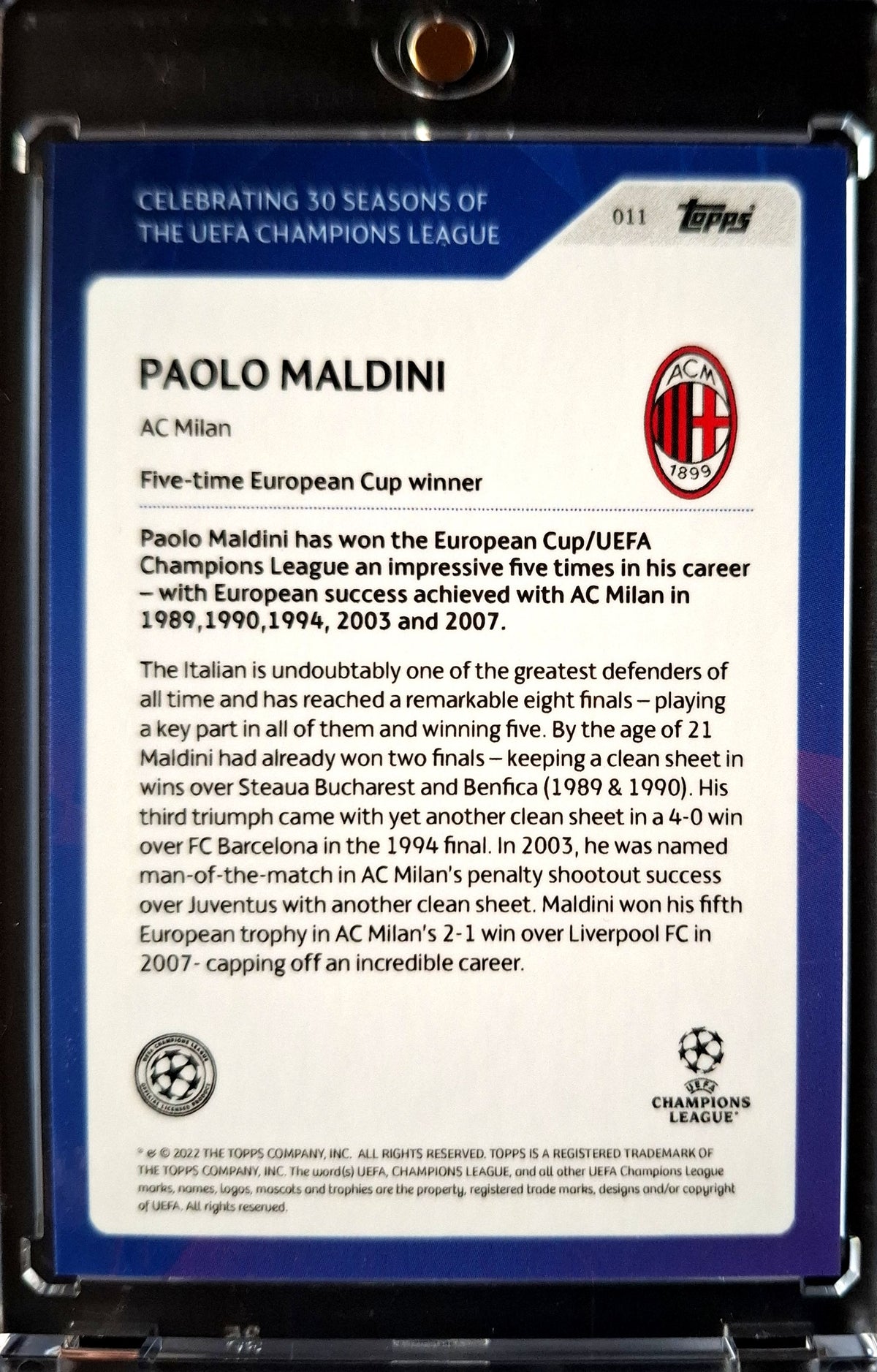 2022 Topps 30 Seasons Uefa Champions League Paolo Maldini Auto 04/49 AC Milan