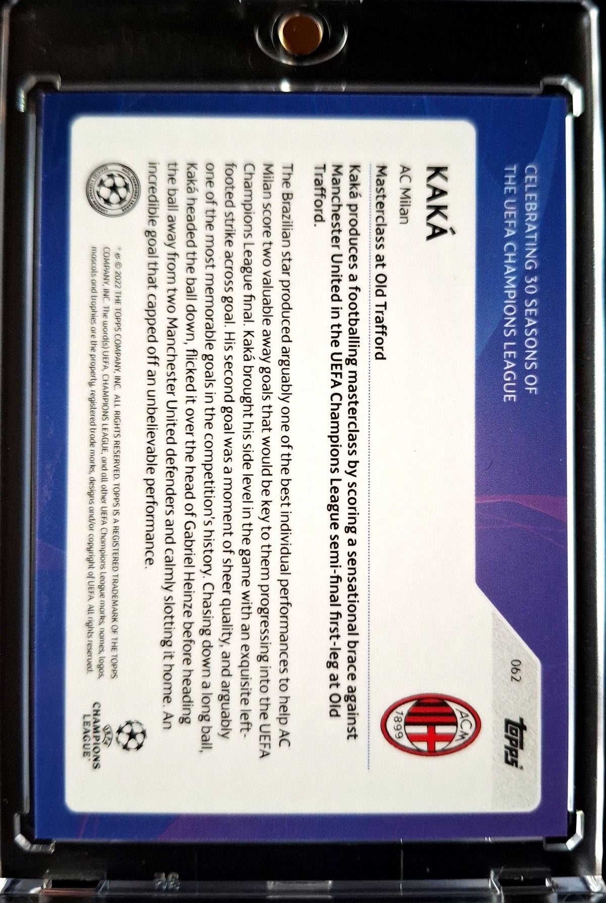 2022 Topps 30 Seasons Uefa Champions League Kaka Auto 14/25 AC Milan