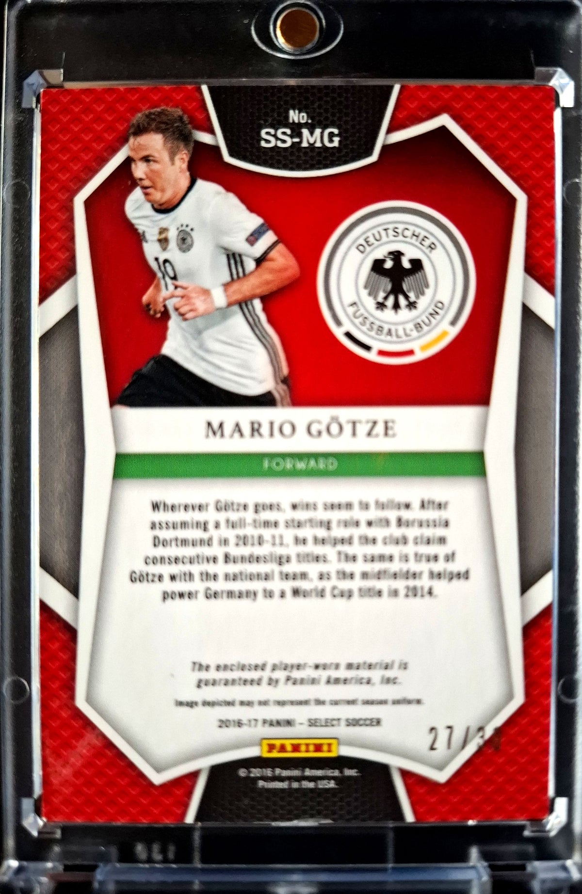 2016-17 Panini Select Swatches Jersey Patch Mario Götze 27/30 Deutschland DFB Player Worn