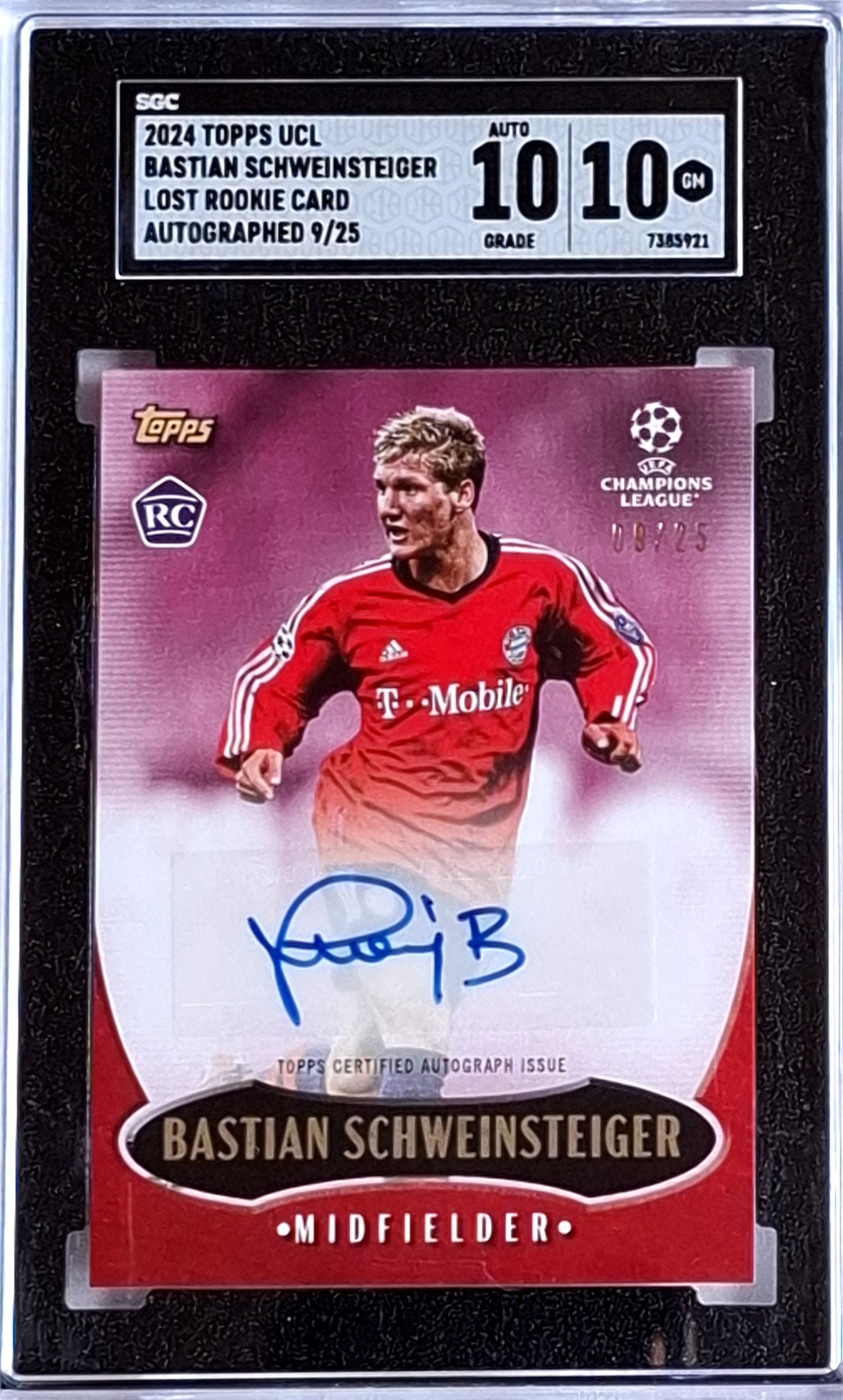 2024 Topps UCL Bastian Schweinsteiger Lost Rookie Card Autographed 09/25 SGC 10 Auto 10 Bayern München