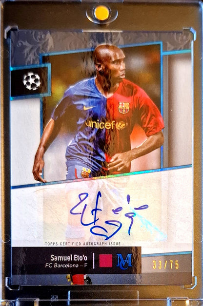 2024-25 Topps Museum Collection UCC Archival Autograph Samuel Eto'o Auto Karte 33/75 FC Barcelona.