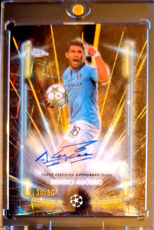 2024-25 Topps Chrome UCC Black Lazer Sergio Agüero Auto Karte 30/50 Manchester City.