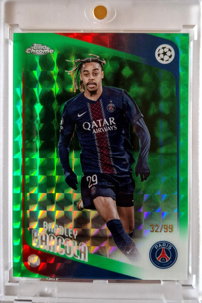 2025-26 Topps Chrome UCC Green Geometric Refractor Bradley Barcola 32/99 PSG Paris St. Germain