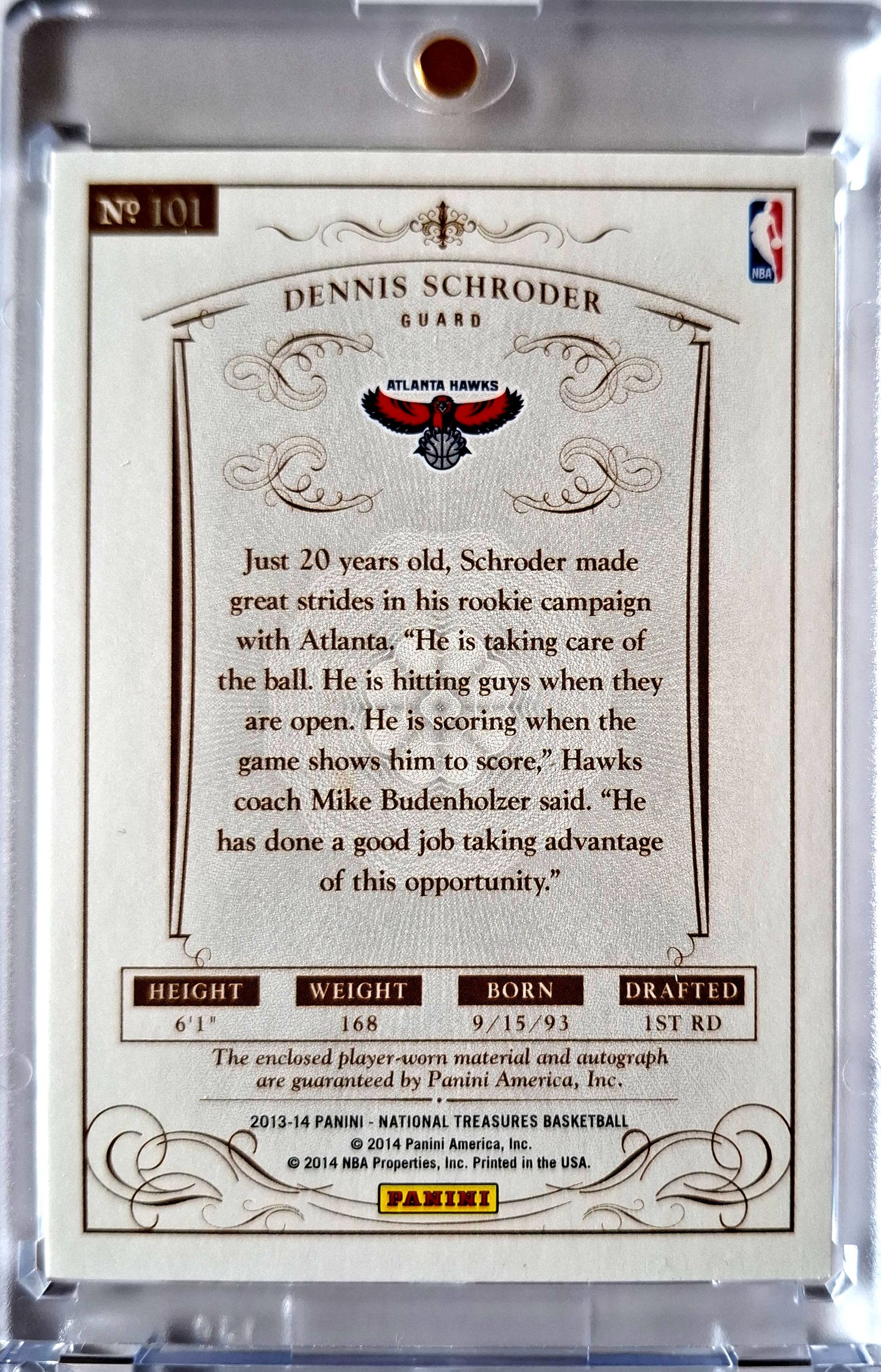2013-14 Panini National Treasures Rookie Patch Auto Dennis Schröder 21/99 Hawks