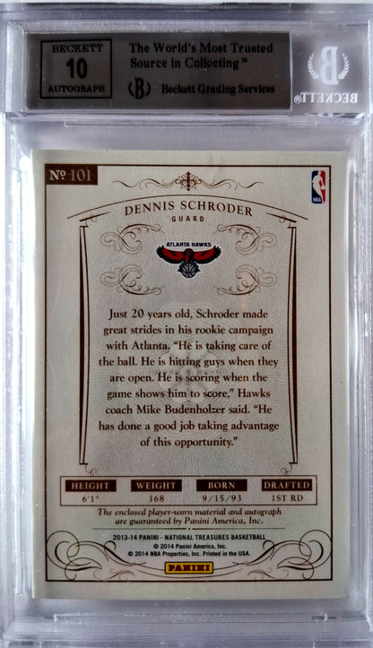 2013-14 Panini National Treasures Rookie Patch Auto Dennis Schröder 08/99 BGS9 Auto 10 Hawks