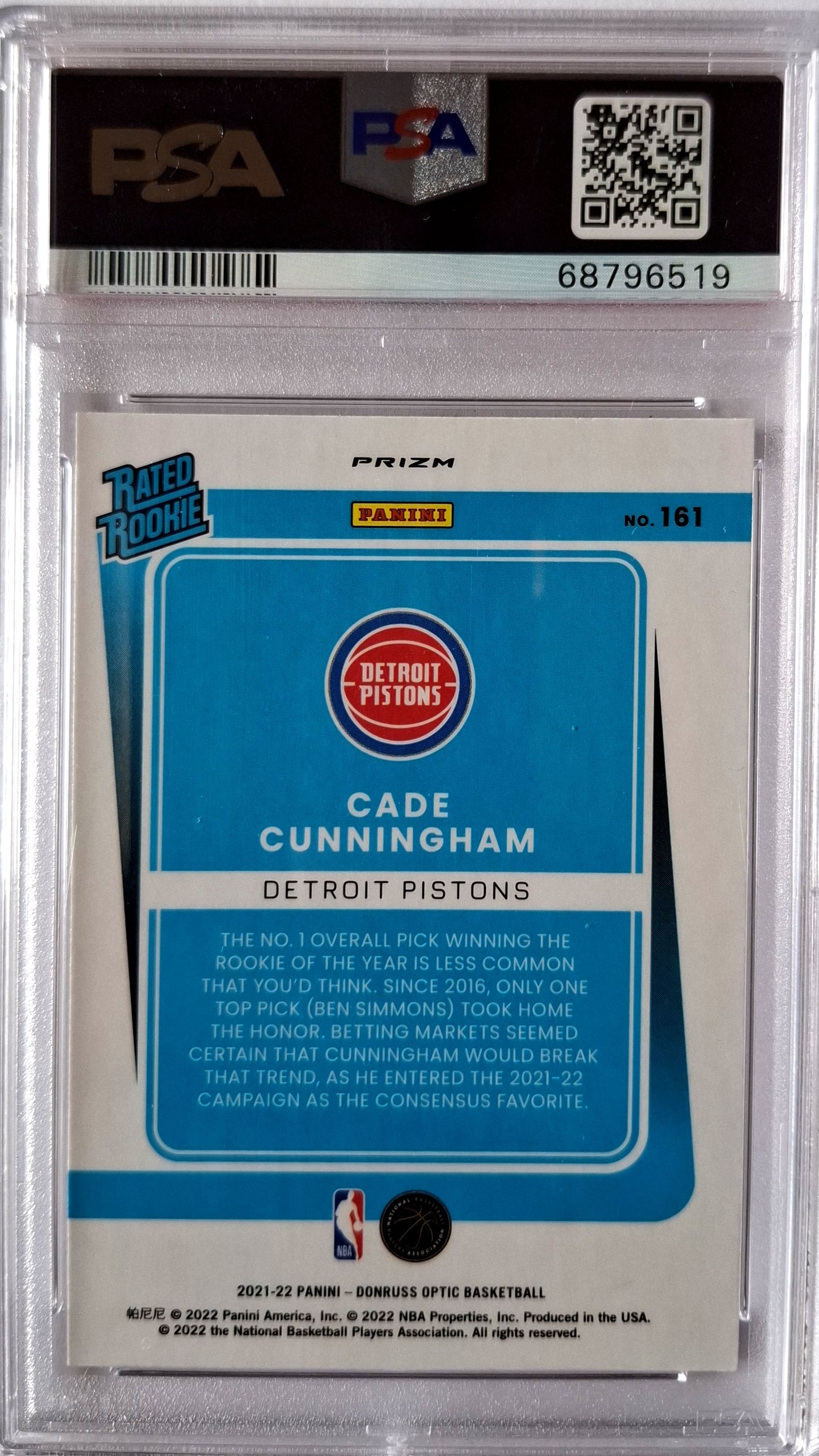 2021-22 Panini Donruss Optic Holo Cade Cunningham Holo RC Rookie PSA 9 Detroit Pistons