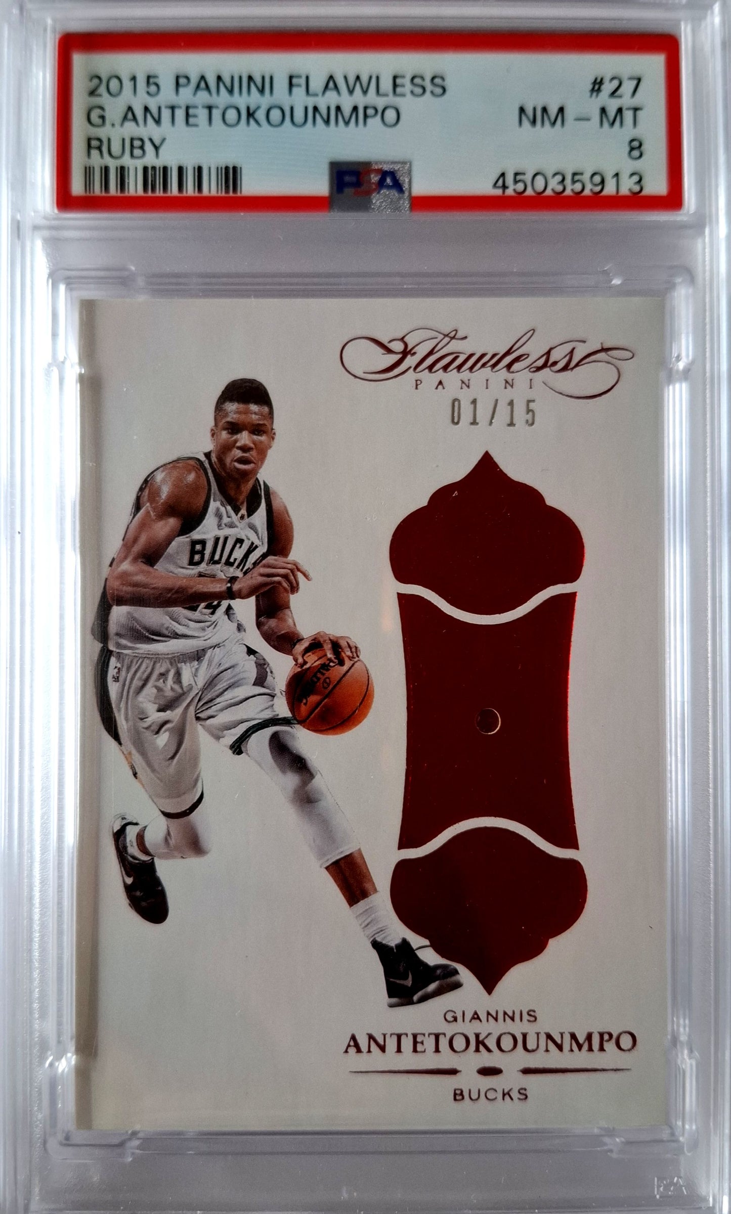 2015-16 Panini Flawless Ruby Diamond Giannis Antetokounmpo 01/15 PSA 8 Pop 1 Milwaukee Bucks