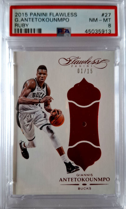 2015-16 Panini Flawless Ruby Diamond Giannis Antetokounmpo 01/15 PSA 8 Pop 1 Milwaukee Bucks