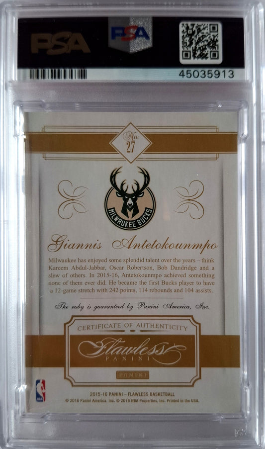 2015-16 Panini Flawless Ruby Diamond Giannis Antetokounmpo 01/15 PSA 8 Pop 1 Milwaukee Bucks