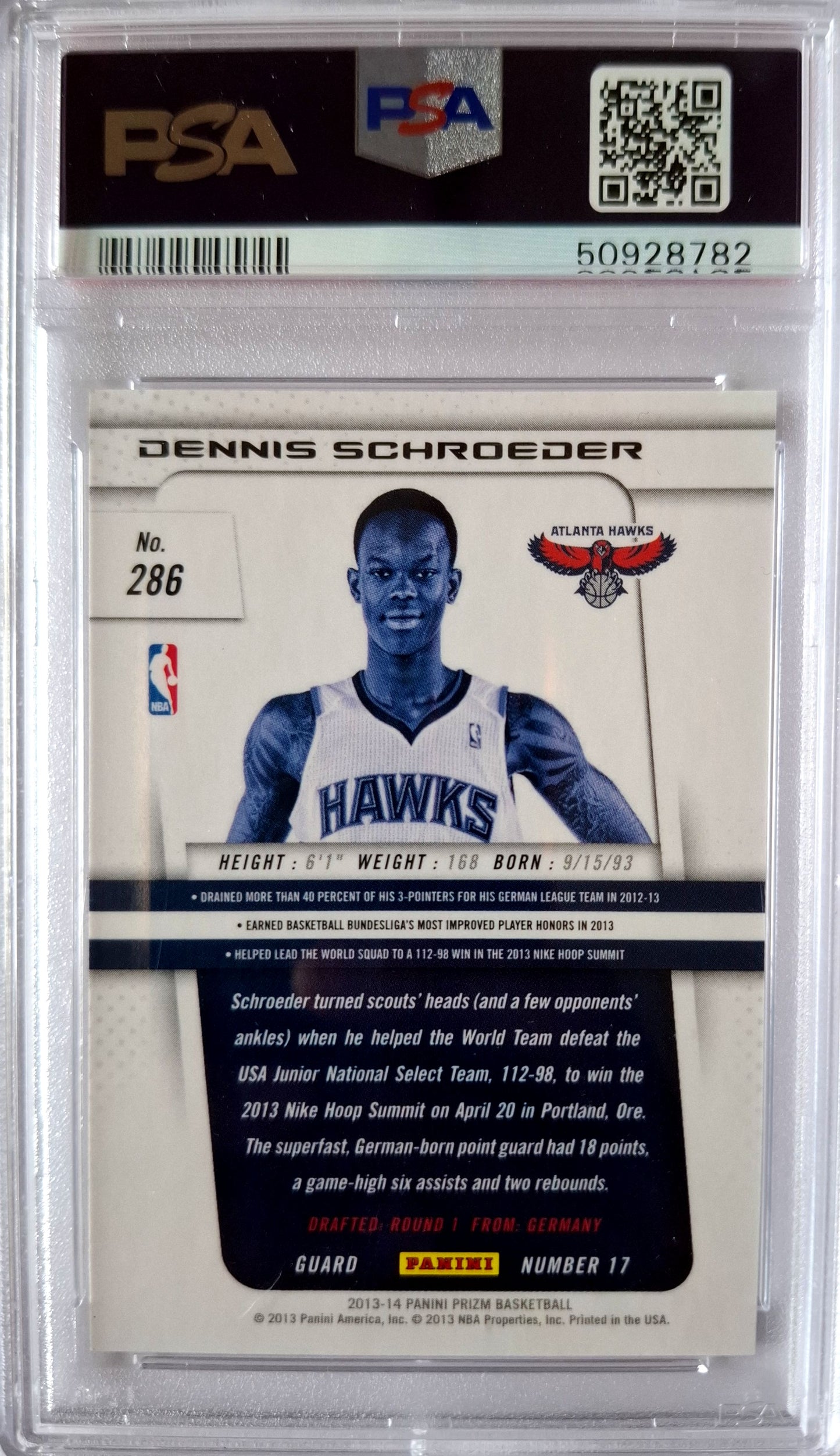 2013-14 Panini Prizm Dennis Schröder Base RC Rookie Atlanta Hawks PSA 10