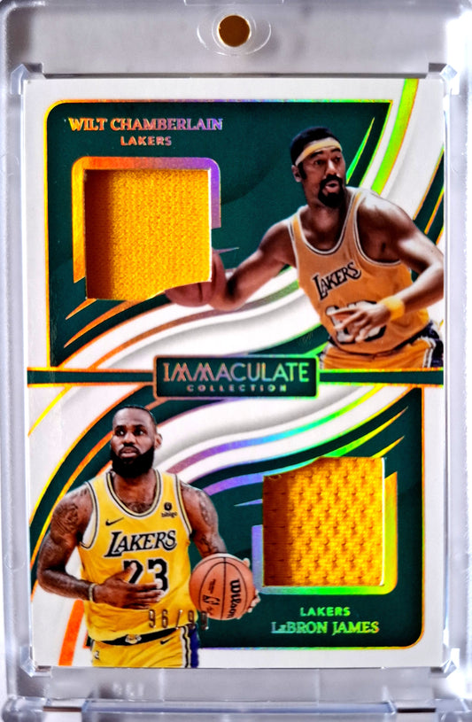2023-24 Panini Immaculate Dual Jerseys Wilt Chamberlain / Lebron James 96/99 Game Worn Los Angeles Lakers