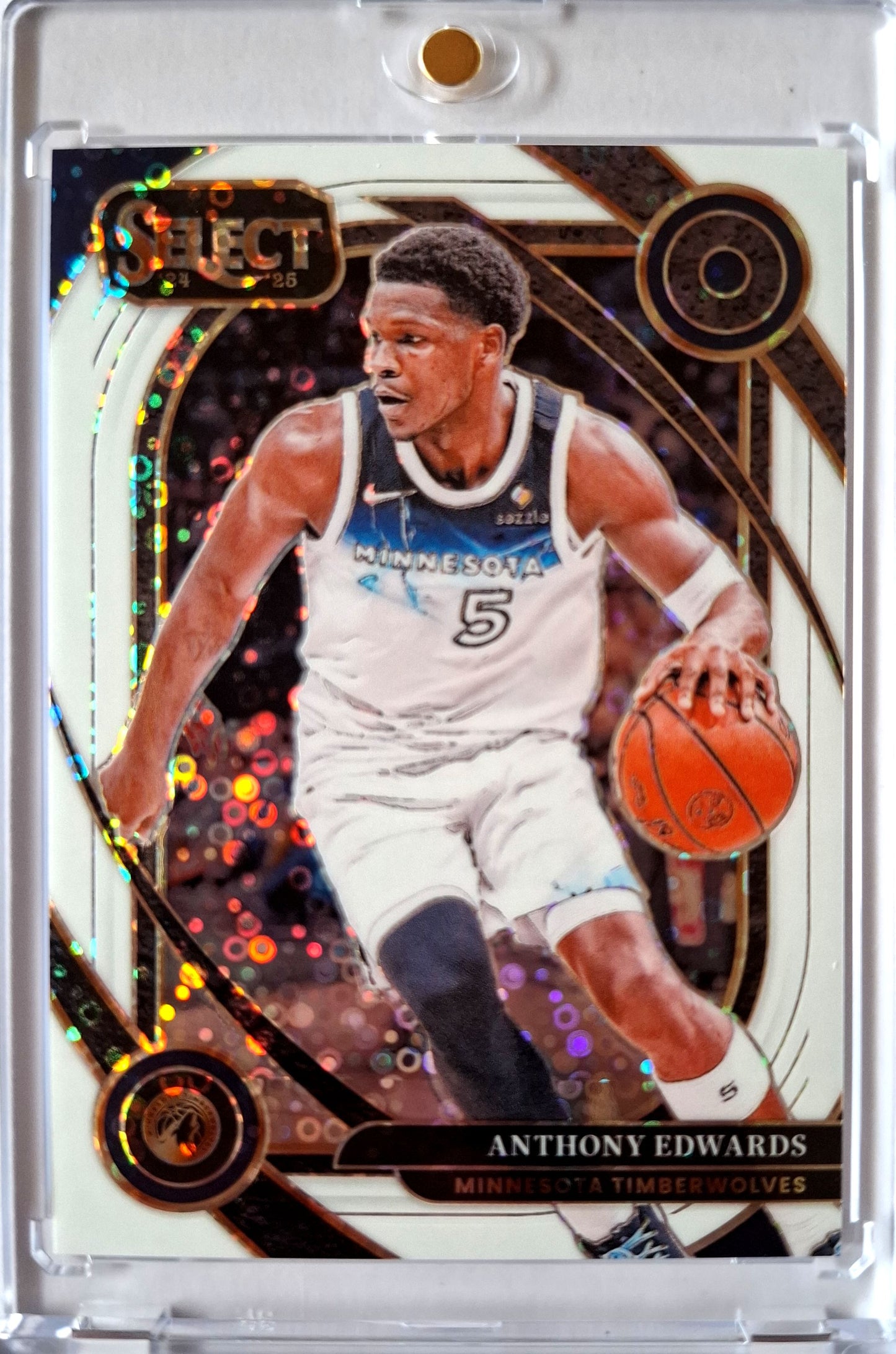 2024-25 Panini Select Courtside Level White Sparkle Prizm Anthony Edwards 27/75 Minnesota Timberwolves