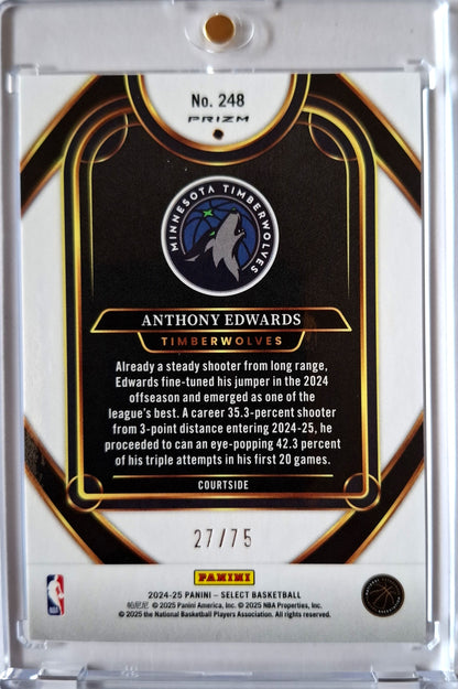 2024-25 Panini Select Courtside Level White Sparkle Prizm Anthony Edwards 27/75 Minnesota Timberwolves
