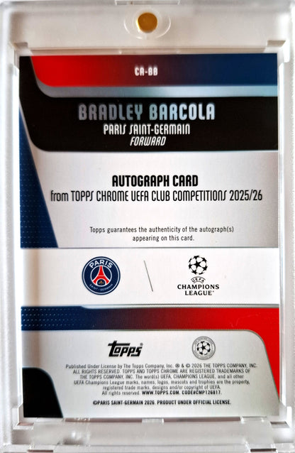 2025-26 Topps Chrome UCC Purple Geometric Refractor Bradley Barcola Auto 21/75 PSG Paris St. Germain