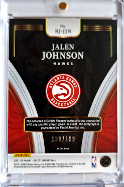 2021-22 Panin Select Jalen Johnson RJA RC Jersey Auto /199 Atlanta Hawks
