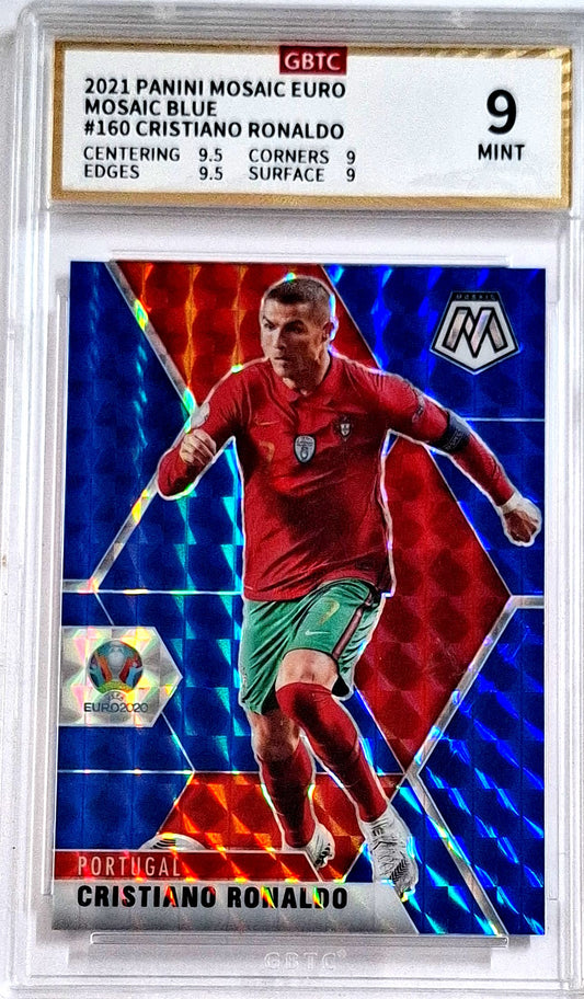2021 Panini Mosaic Euro Blue Prizm Cristiano Ronaldo Karte 36/99 GBTC 9 Mint Portugal.