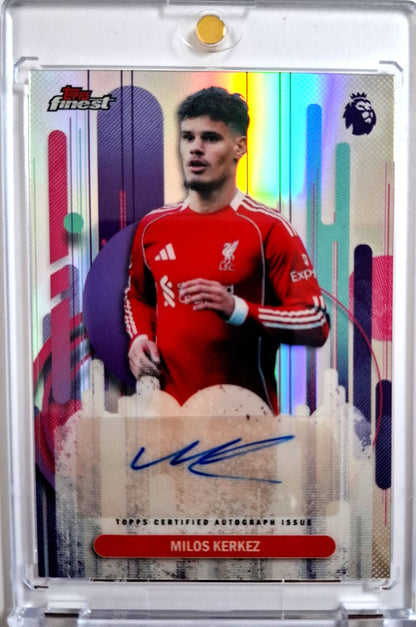 2025-26 Topps Finest Premier League Milos Kerkez Autograph Karte Liverpool FC.