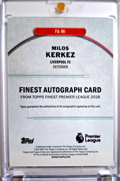 2025-26 Topps Finest Premier League Autograph Milos Kerkez Auto Liverpool FC