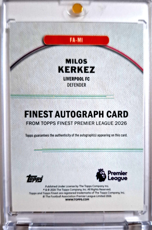 2025-26 Topps Finest Premier League Autograph Milos Kerkez Auto Liverpool FC