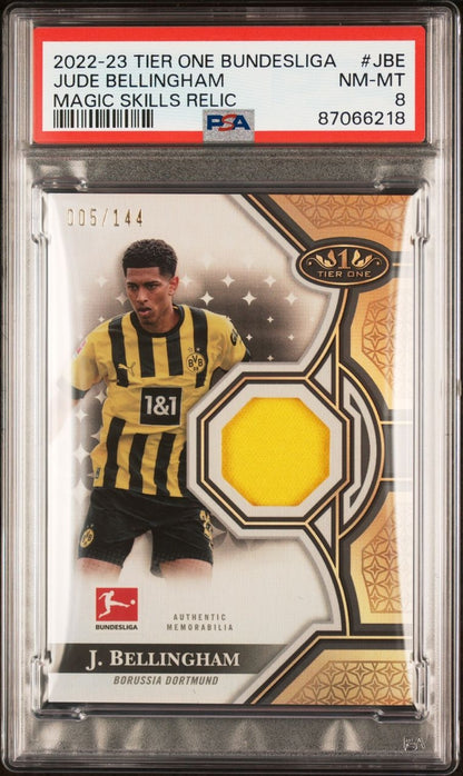 2022-23 Tier One Bundesliga Magic Skills Relic Jude Bellingham Jersey 005/144 PSA 8 Borussia Dortmund