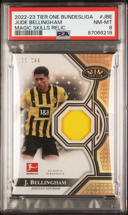 2022-23 Tier One Bundesliga Magic Skills Relic Jude Bellingham Jersey 005/144 PSA 8 Borussia Dortmund