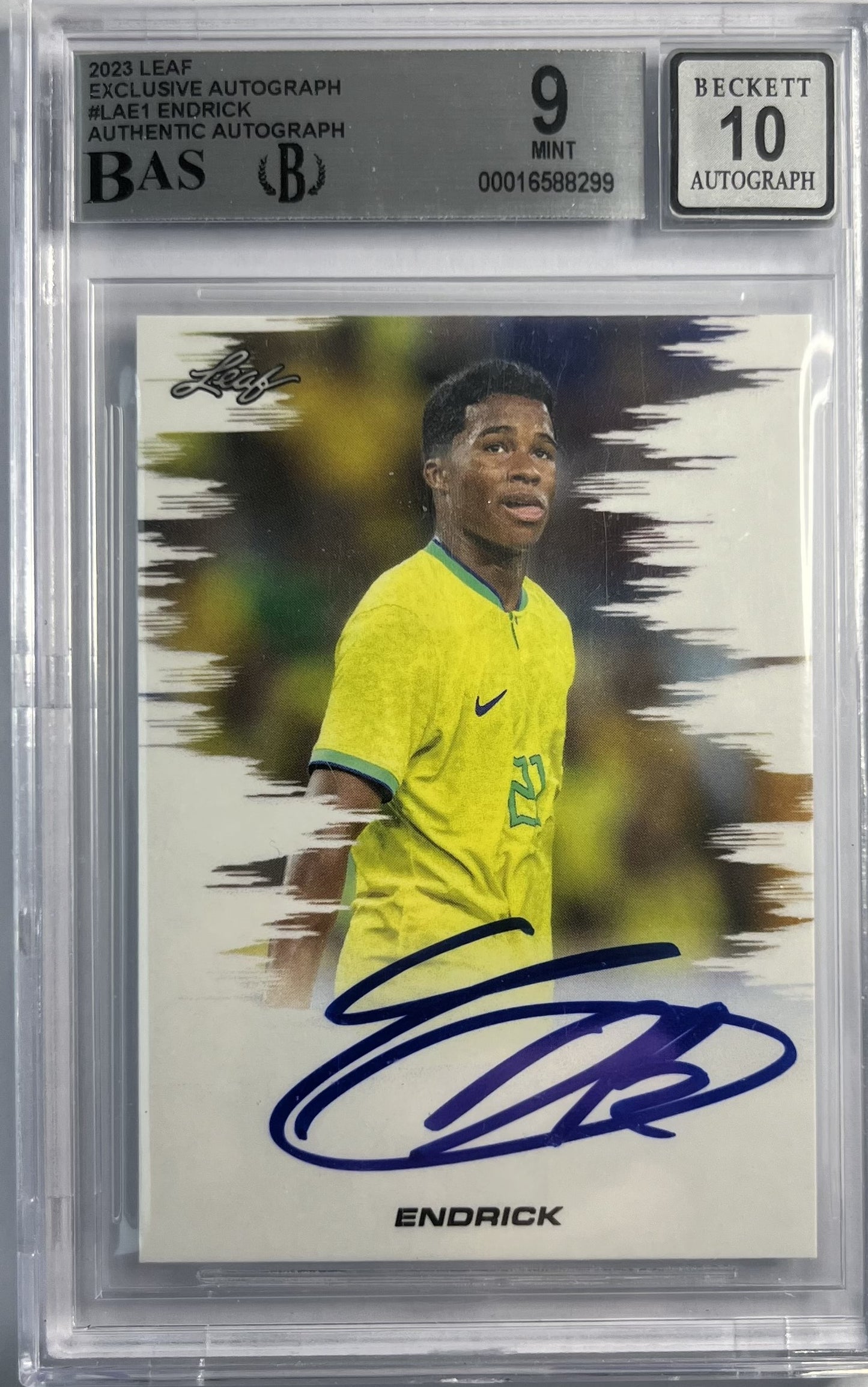 2023 Leaf Exclusive On Card Auto Endrick BGS 9 Auto 10 Karte Brasil.