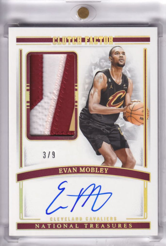 2023-24 NBA Panini National Treasures Clutch Factor Patch-Autograph Auto Evan Mobley /9