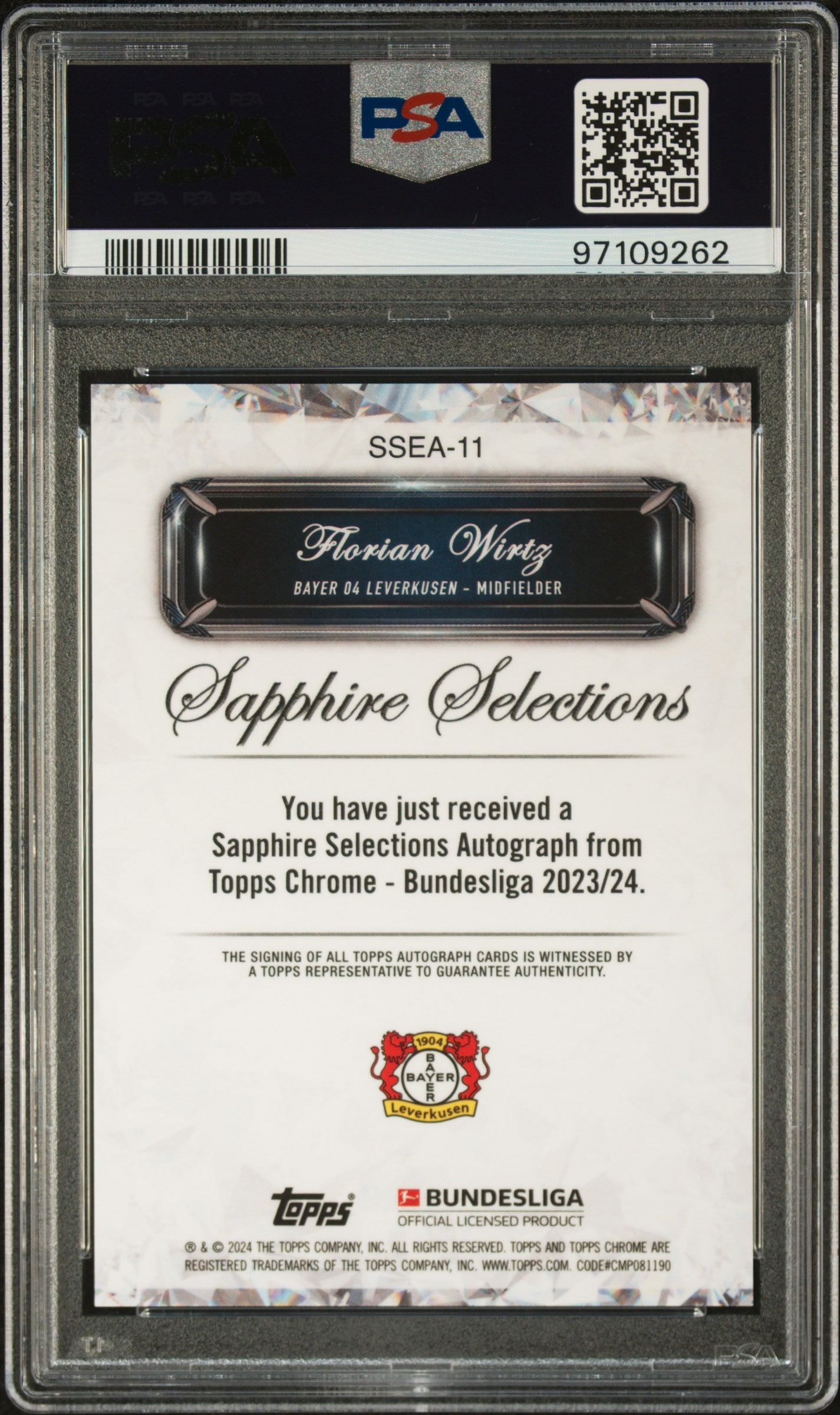 2023-24 Topps Chrome Bundesliga – Florian Wirtz – Selections Autograph Black /10 PSA10