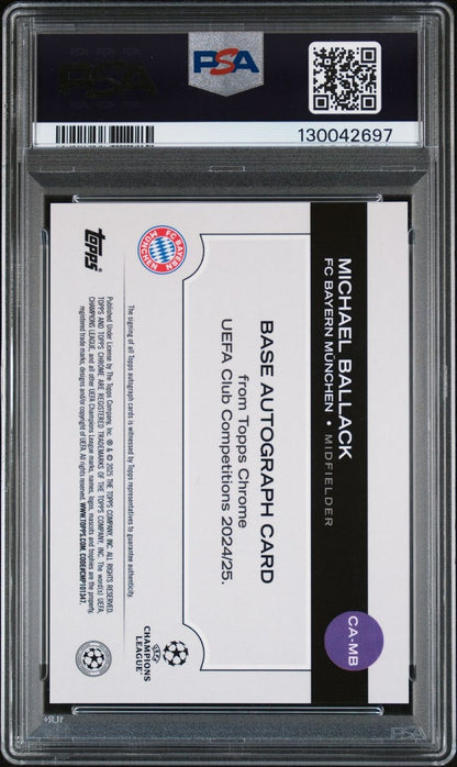 2024-25 Topps Chrome UCC Orange Refractor Michael Ballack Auto 11/25 FC Bayern München PSA 9 / Auto 10